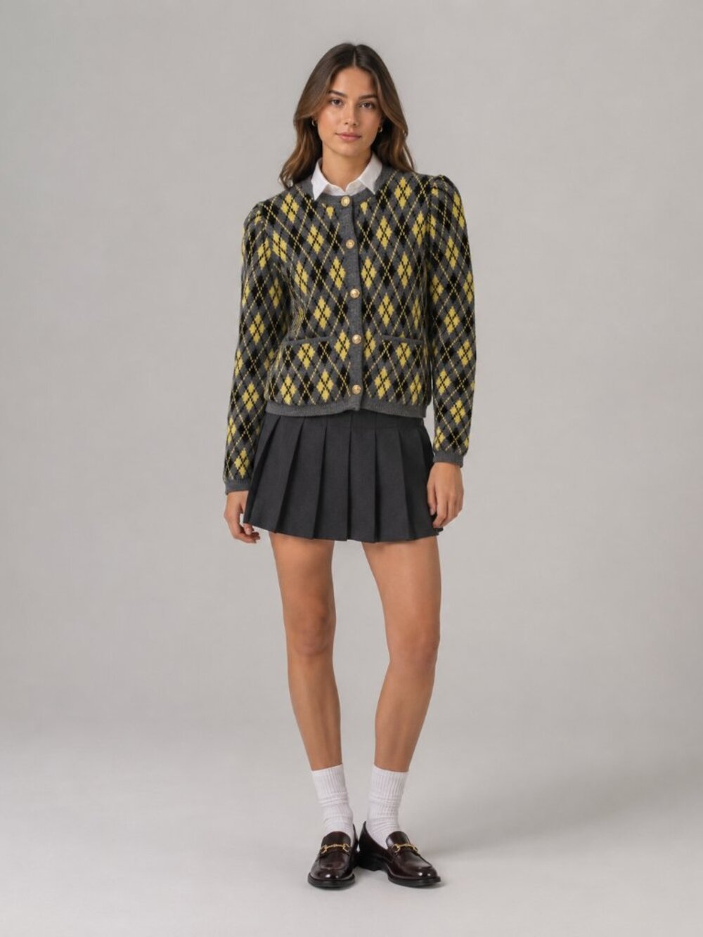 Zara Knit Womens S Preppy Argyle Cardigan Wool Alpaca Blend Sweater